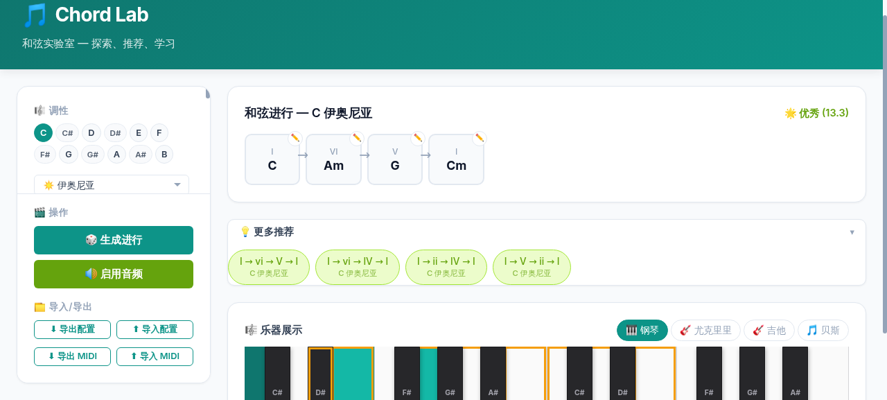 生成和弦进行后的界面